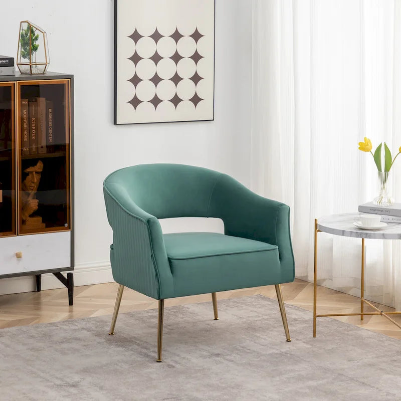 Modern Velvet Accent Arm Vanity Chair with Wingback Design & Gold Legs