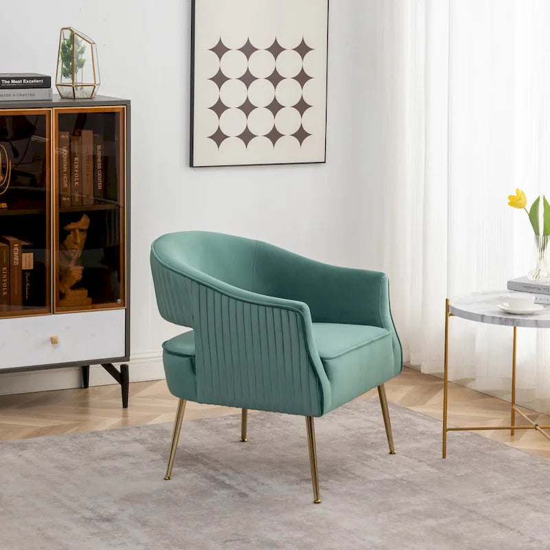 Modern Velvet Accent Arm Vanity Chair with Wingback Design & Gold Legs