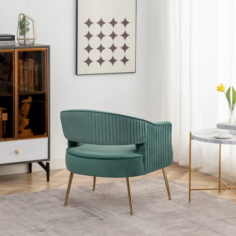 Modern Velvet Accent Arm Vanity Chair with Wingback Design & Gold Legs