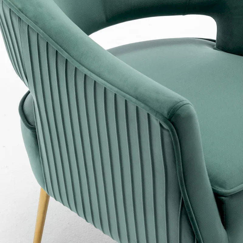 Modern Velvet Accent Arm Vanity Chair with Wingback Design & Gold Legs