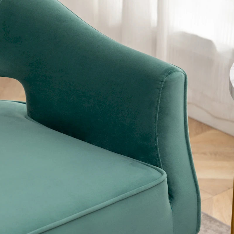 Modern Velvet Accent Arm Vanity Chair with Wingback Design & Gold Legs