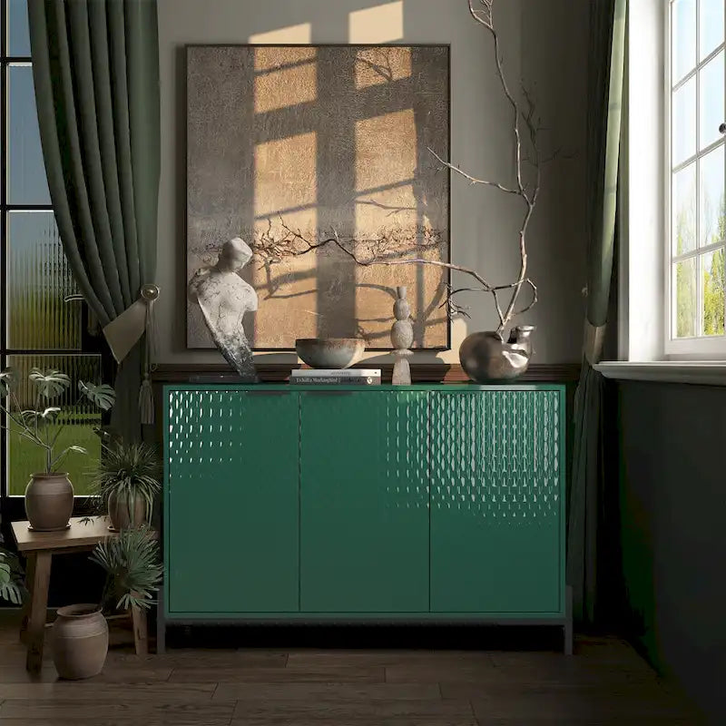 Clihome 3-Door High Gloss Buffets Sideboards with Adjustable Shelves