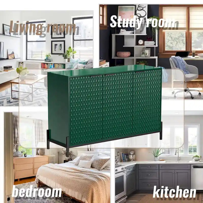 Clihome 3-Door High Gloss Buffets Sideboards with Adjustable Shelves