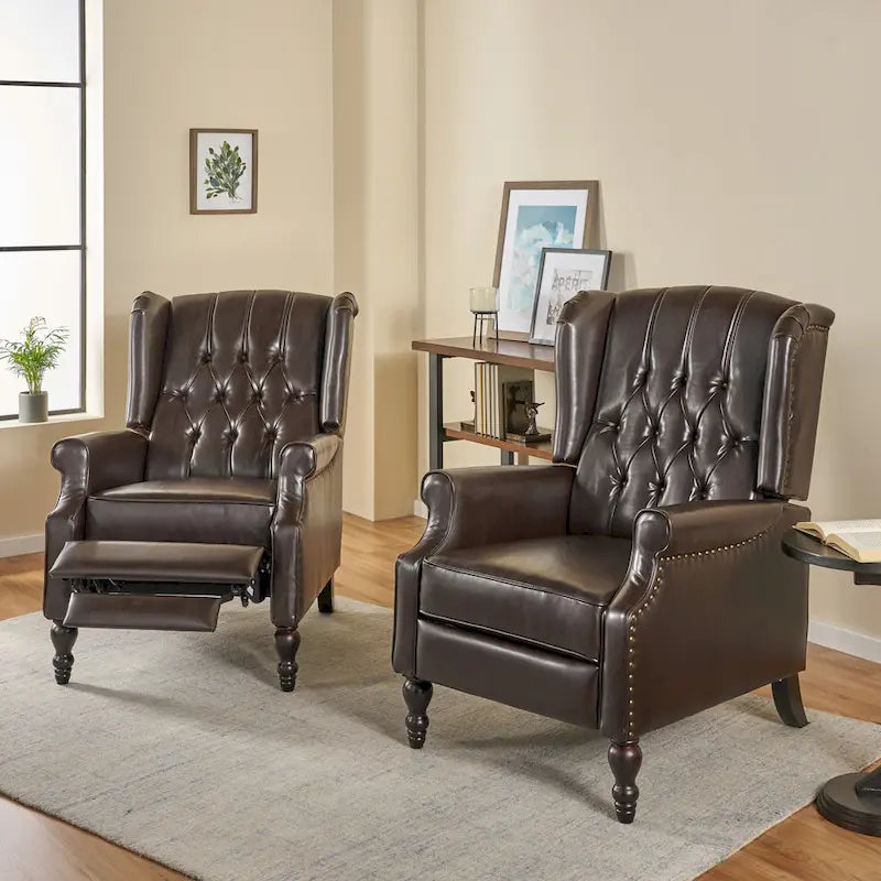 Walter Classic Tufted Bonded Leather Recliner Set (2-Piece) with Nailhead Trim by Christopher Knight Home