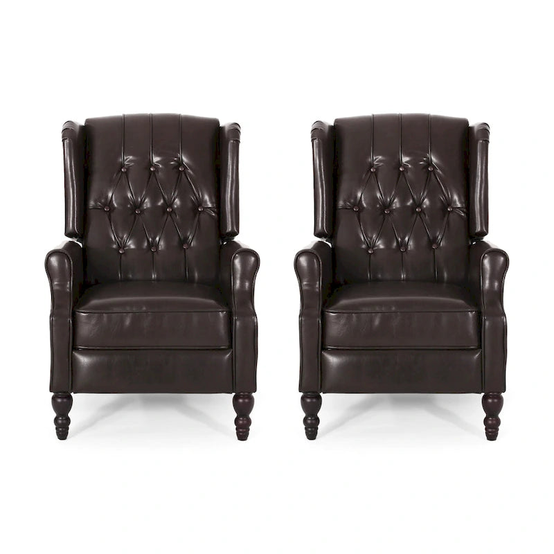 Walter Classic Tufted Bonded Leather Recliner Set (2-Piece) with Nailhead Trim by Christopher Knight Home