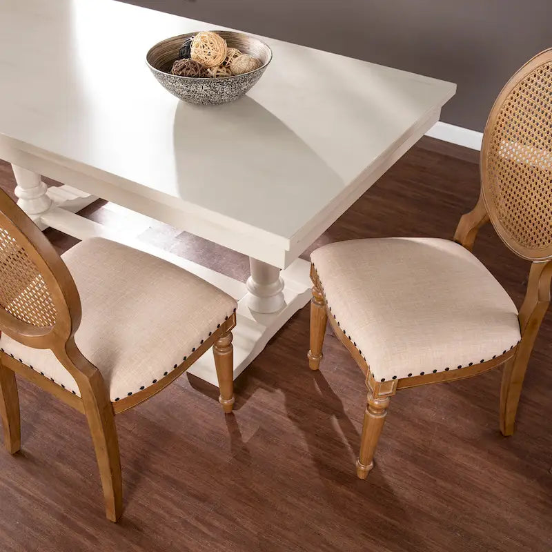 Oak Cane Back Dining Chairs with Upholstered Seat & Natural Wood Frame
