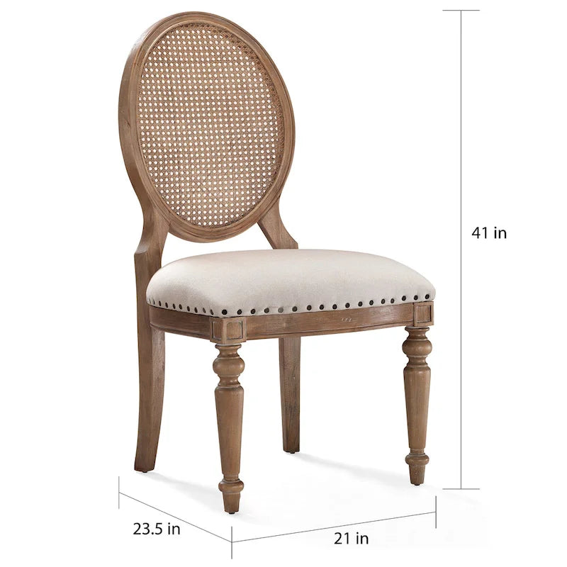 Oak Cane Back Dining Chairs with Upholstered Seat & Natural Wood Frame