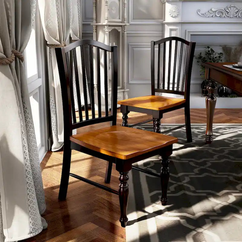 Farmhouse Black Slatted Wood Dining Chair with Solid Frame & Easy Assembly
