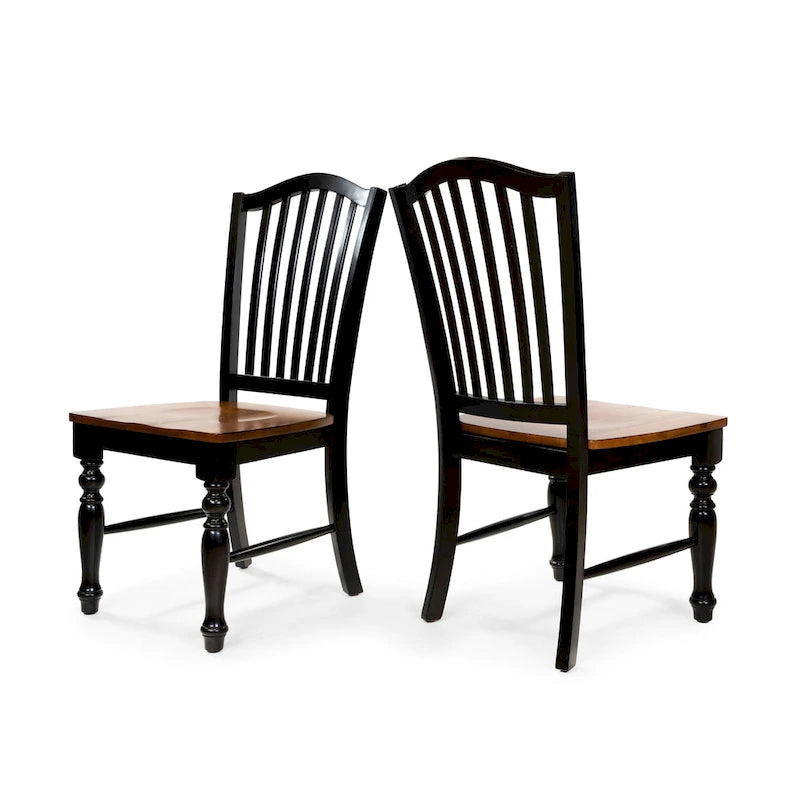 Farmhouse Black Slatted Wood Dining Chair with Solid Frame & Easy Assembly
