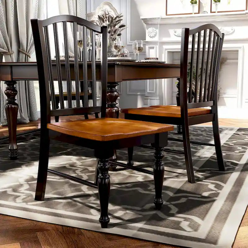Farmhouse Black Slatted Wood Dining Chair with Solid Frame & Easy Assembly