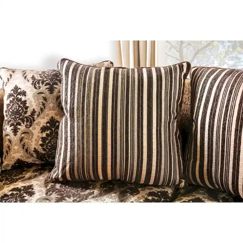 Traditional Brown Chenille Upholstered Sofa with Rolled Arms & Sturdy Frame