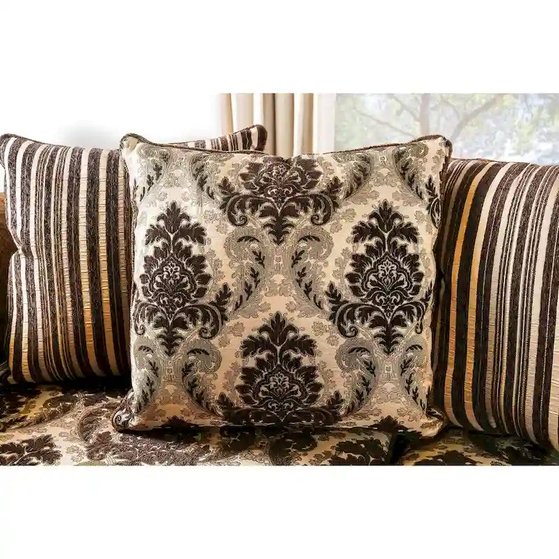 Traditional Brown Chenille Upholstered Sofa with Rolled Arms & Sturdy Frame
