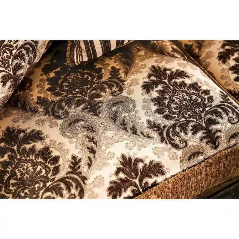 Traditional Brown Chenille Upholstered Sofa with Rolled Arms & Sturdy Frame