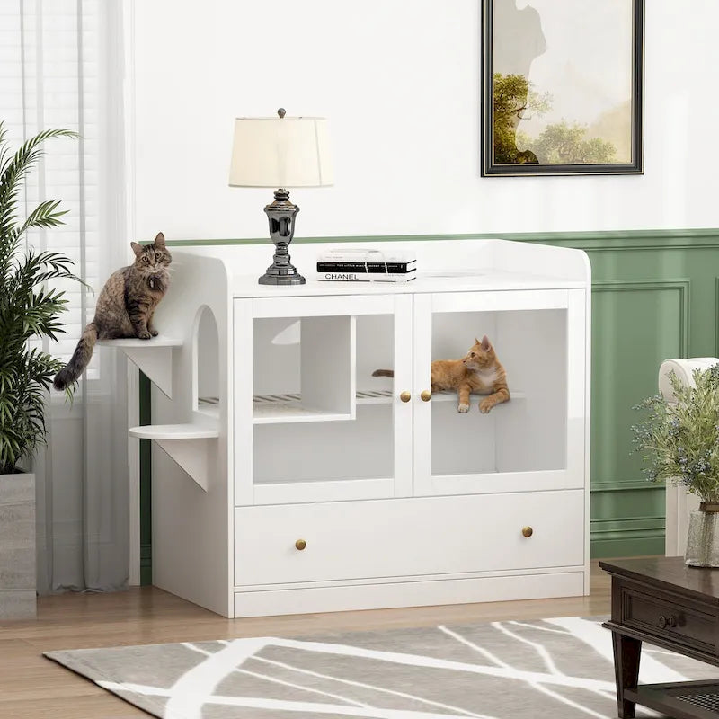 40 Cat-Friendly Litter Box Enclosure with Storage Bookcase Cabinet