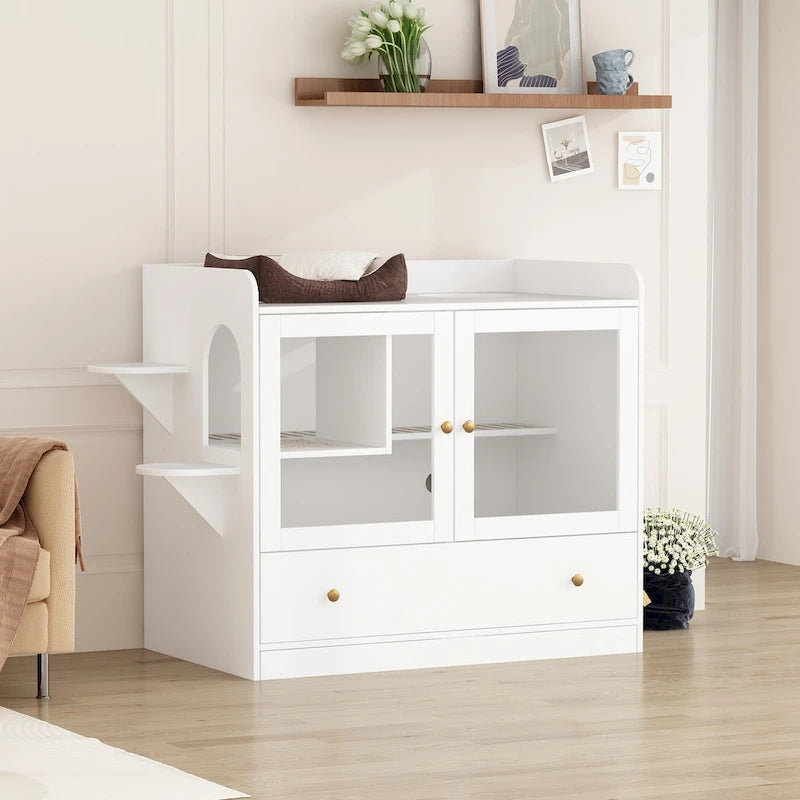 40 Cat-Friendly Litter Box Enclosure with Storage Bookcase Cabinet