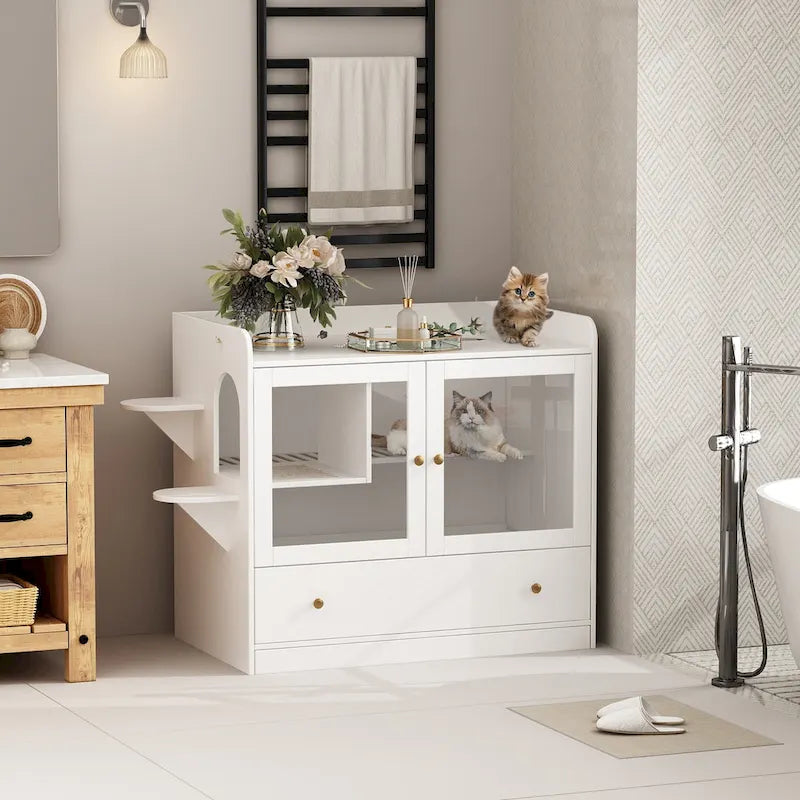 40 Cat-Friendly Litter Box Enclosure with Storage Bookcase Cabinet