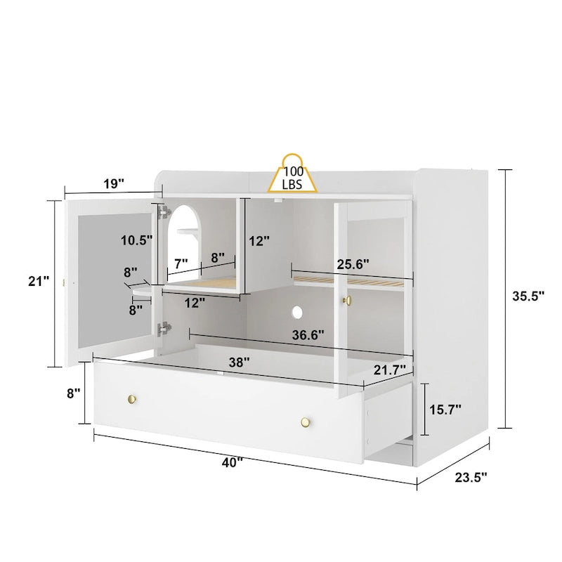 40 Cat-Friendly Litter Box Enclosure with Storage Bookcase Cabinet