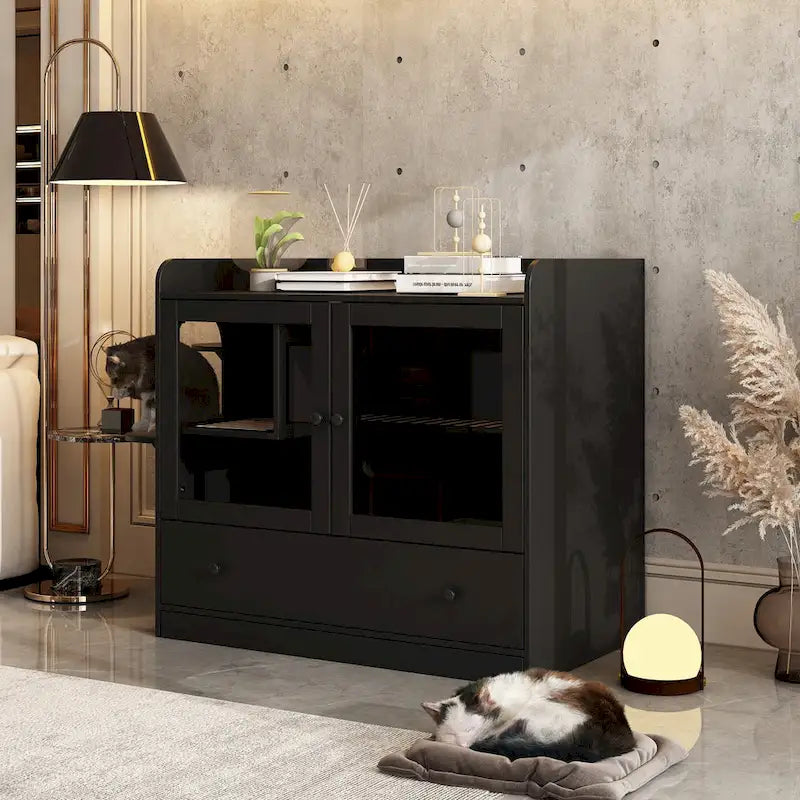 40 Cat-Friendly Litter Box Enclosure with Storage Bookcase Cabinet