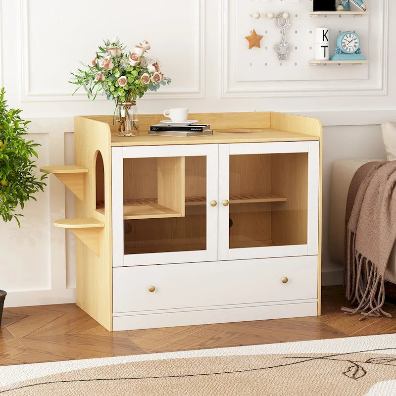 40 Cat-Friendly Litter Box Enclosure with Storage Bookcase Cabinet
