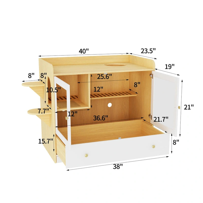 40 Cat-Friendly Litter Box Enclosure with Storage Bookcase Cabinet