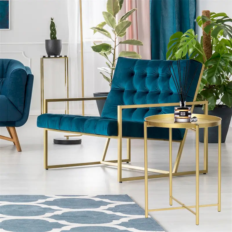 Adeco Gold End Table Metal Waterproof Snack Beside Table Accent Coffee Table - 16.9(D)x 16.9(W)x 20.5(H)