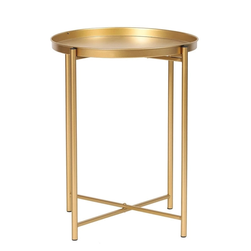 Adeco Gold End Table Metal Waterproof Snack Beside Table Accent Coffee Table - 16.9(D)x 16.9(W)x 20.5(H)