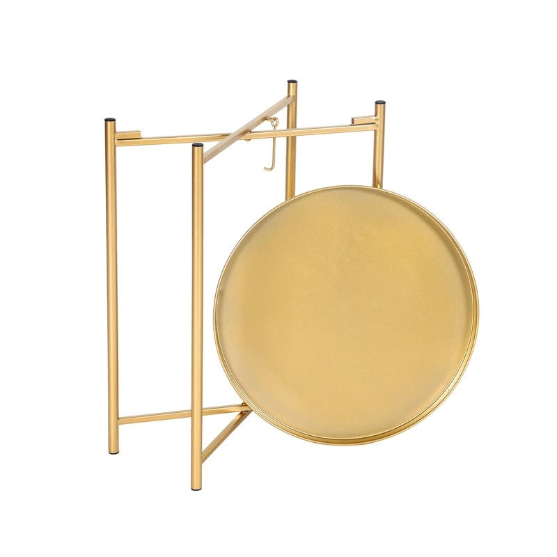 Adeco Gold End Table Metal Waterproof Snack Beside Table Accent Coffee Table - 16.9(D)x 16.9(W)x 20.5(H)