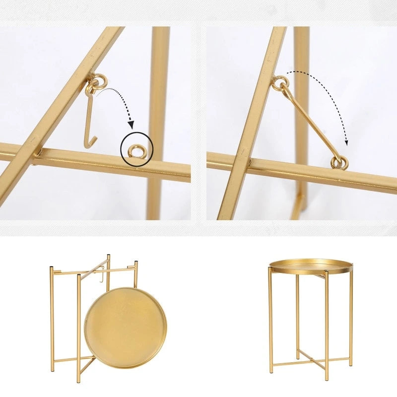 Adeco Gold End Table Metal Waterproof Snack Beside Table Accent Coffee Table - 16.9(D)x 16.9(W)x 20.5(H)