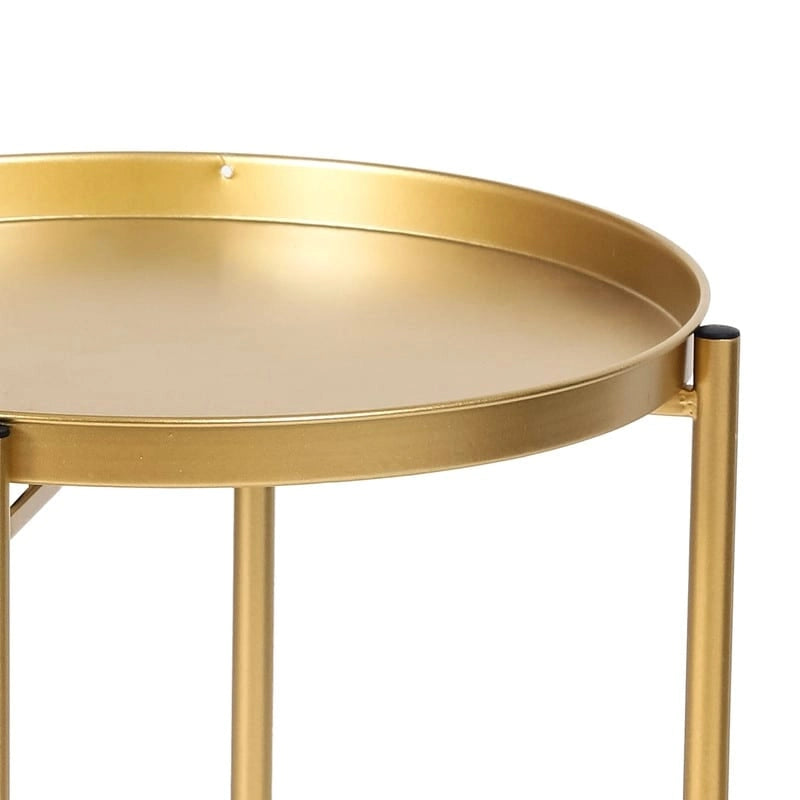 Adeco Gold End Table Metal Waterproof Snack Beside Table Accent Coffee Table - 16.9(D)x 16.9(W)x 20.5(H)