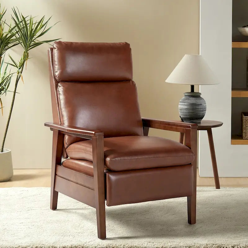 Patrick Mid-century Vegan Leather Solid Wood Recliner by HULALA HOME