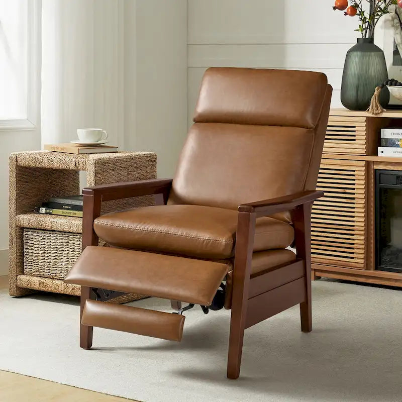 Patrick Mid-century Vegan Leather Solid Wood Recliner by HULALA HOME