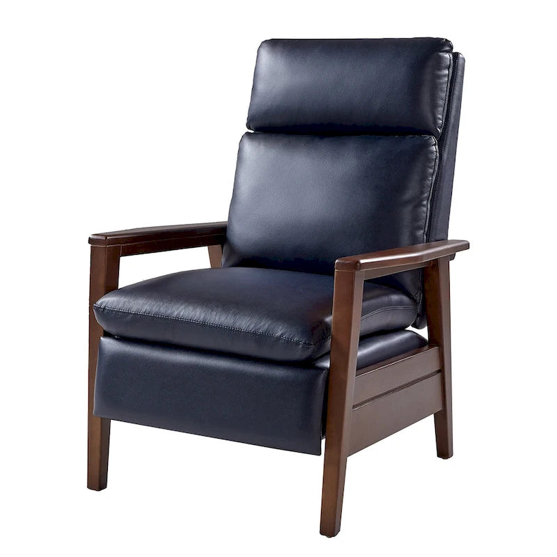 Mid-Century Vegan Leather Solid Wood Recliner with Ergonomic Support