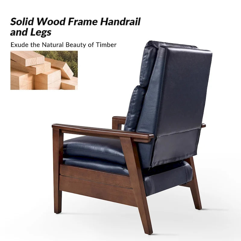 Mid-Century Vegan Leather Solid Wood Recliner with Ergonomic Support