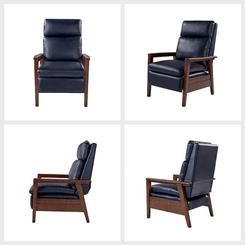 Mid-Century Vegan Leather Solid Wood Recliner with Ergonomic Support