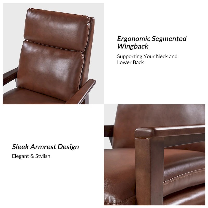 Mid-Century Vegan Leather Solid Wood Recliner with Ergonomic Support