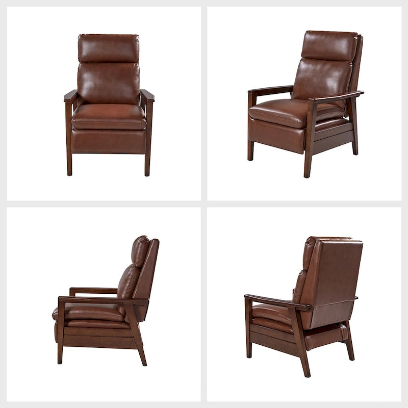 Mid-Century Vegan Leather Solid Wood Recliner with Ergonomic Support
