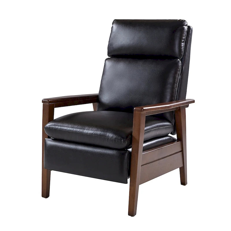 Mid-Century Vegan Leather Solid Wood Recliner with Ergonomic Support