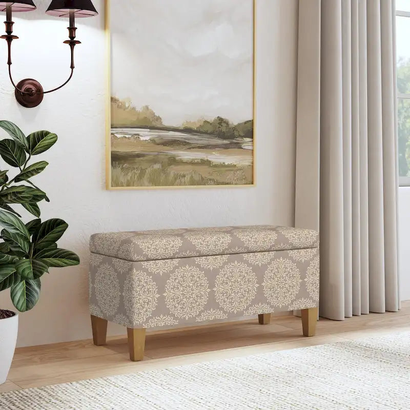 Decorative Upholstered Storage Bench with Tufted Top & Solid Wood Legs