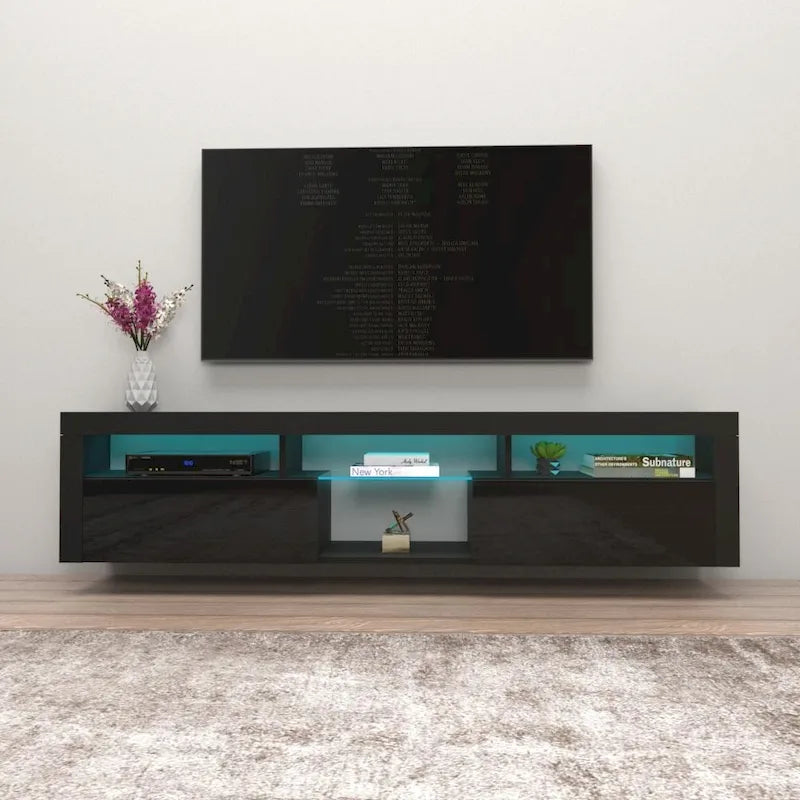 Bari 200 Wall Mounted Floating 79 TV Stand with 16 Color LEDs