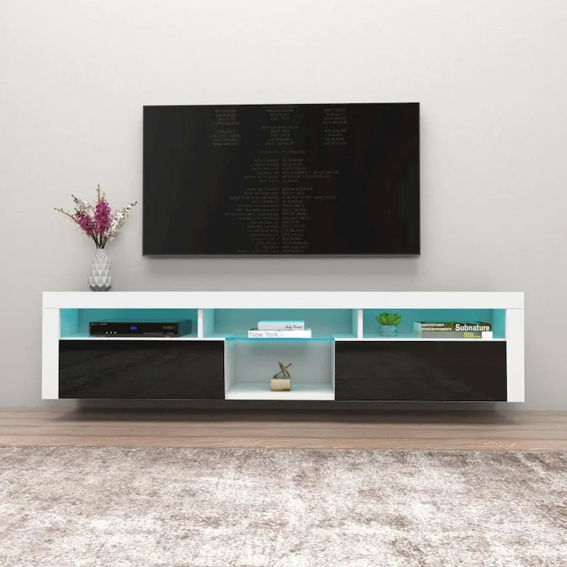 Bari 200 Wall Mounted Floating 79 TV Stand with 16 Color LEDs