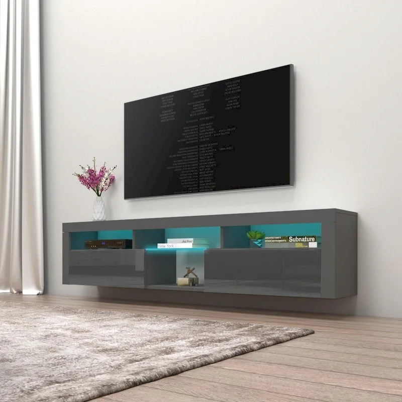 Bari 200 Wall Mounted Floating 79 TV Stand with 16 Color LEDs