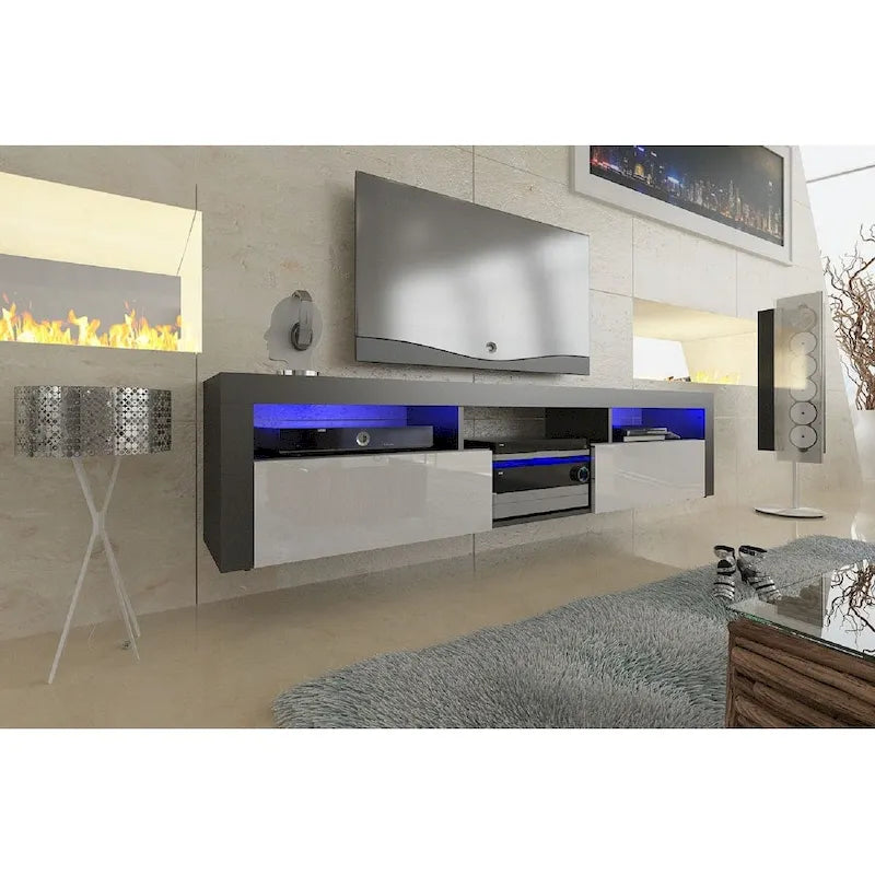 Bari 200 Wall Mounted Floating 79 TV Stand with 16 Color LEDs