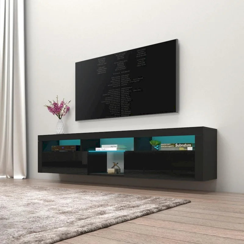 Bari 200 Wall Mounted Floating 79 TV Stand with 16 Color LEDs