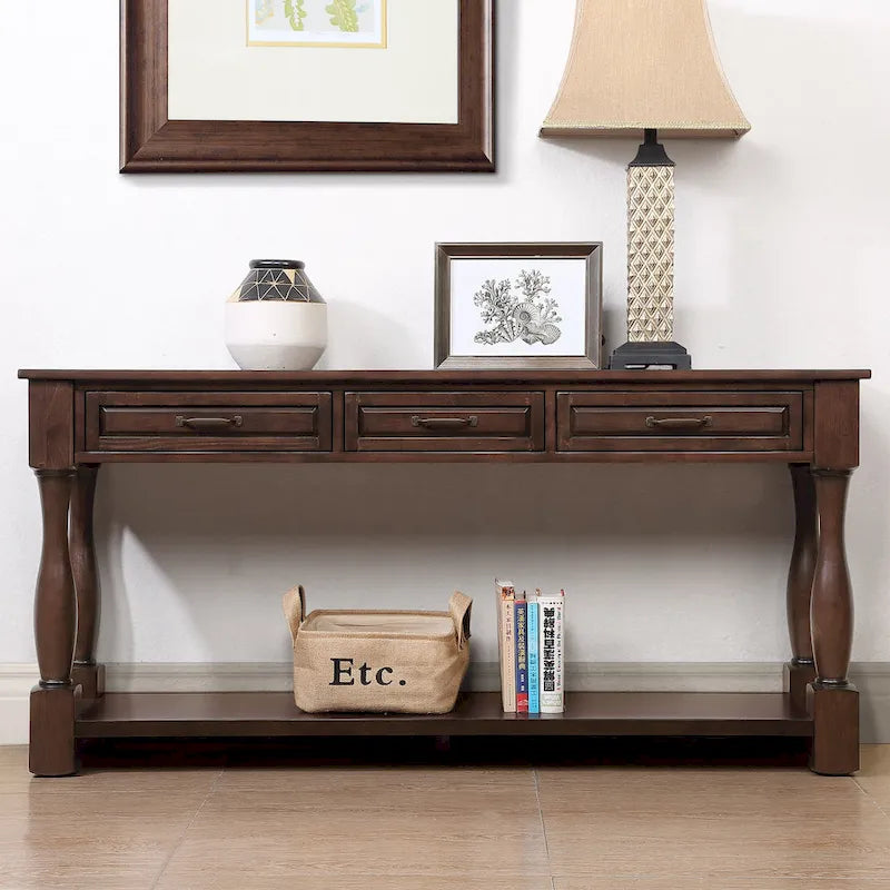 63inch Long Wood Console Table with 3 Drawers and 1 Bottom Shelf for Entryway Hallway Easy Assembly Extra-thick Sofa Table