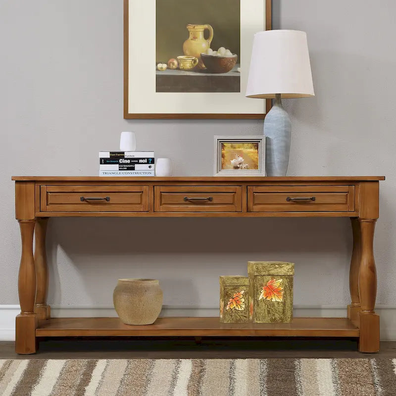 63inch Long Wood Console Table with 3 Drawers and 1 Bottom Shelf for Entryway Hallway Easy Assembly Extra-thick Sofa Table