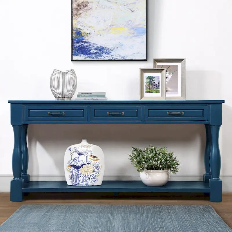 63inch Long Wood Console Table with 3 Drawers and 1 Bottom Shelf for Entryway Hallway Easy Assembly Extra-thick Sofa Table