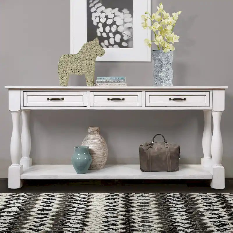 63inch Long Wood Console Table with 3 Drawers and 1 Bottom Shelf for Entryway Hallway Easy Assembly Extra-thick Sofa Table