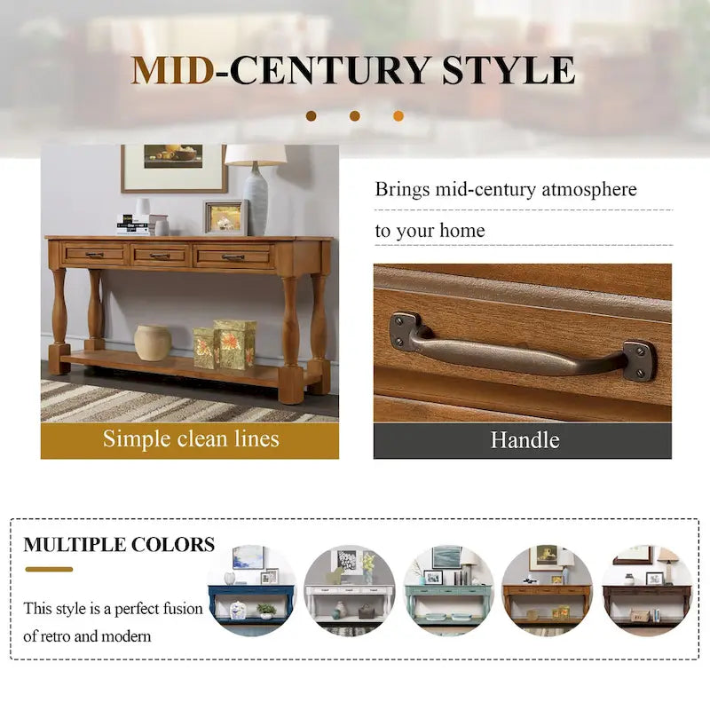 63inch Long Wood Console Table with 3 Drawers and 1 Bottom Shelf for Entryway Hallway Easy Assembly Extra-thick Sofa Table