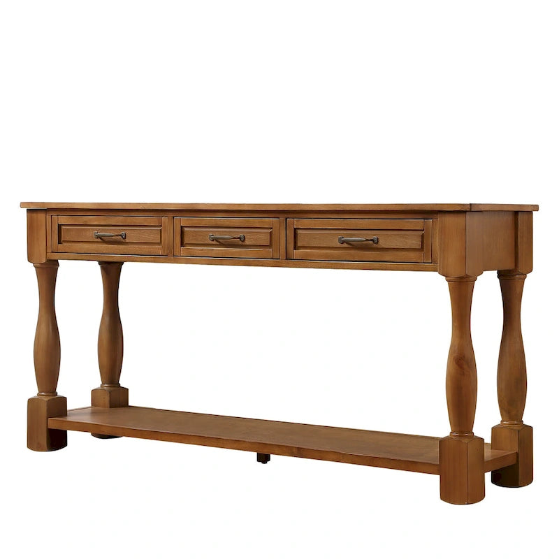 63inch Long Wood Console Table with 3 Drawers and 1 Bottom Shelf for Entryway Hallway Easy Assembly Extra-thick Sofa Table