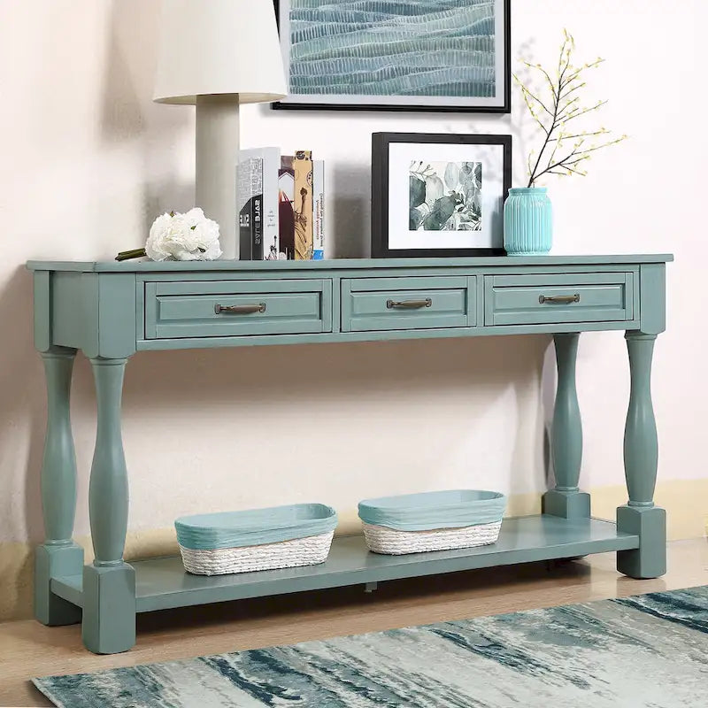 63inch Long Wood Console Table with 3 Drawers and 1 Bottom Shelf for Entryway Hallway Easy Assembly Extra-thick Sofa Table